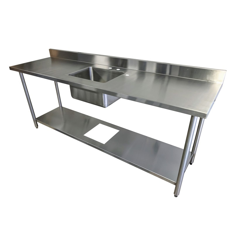 Stainless steel work table with sink and undershelf